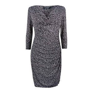 Ralph Lauren Womens Printed Rouched Casual Dress , Black/White size 4